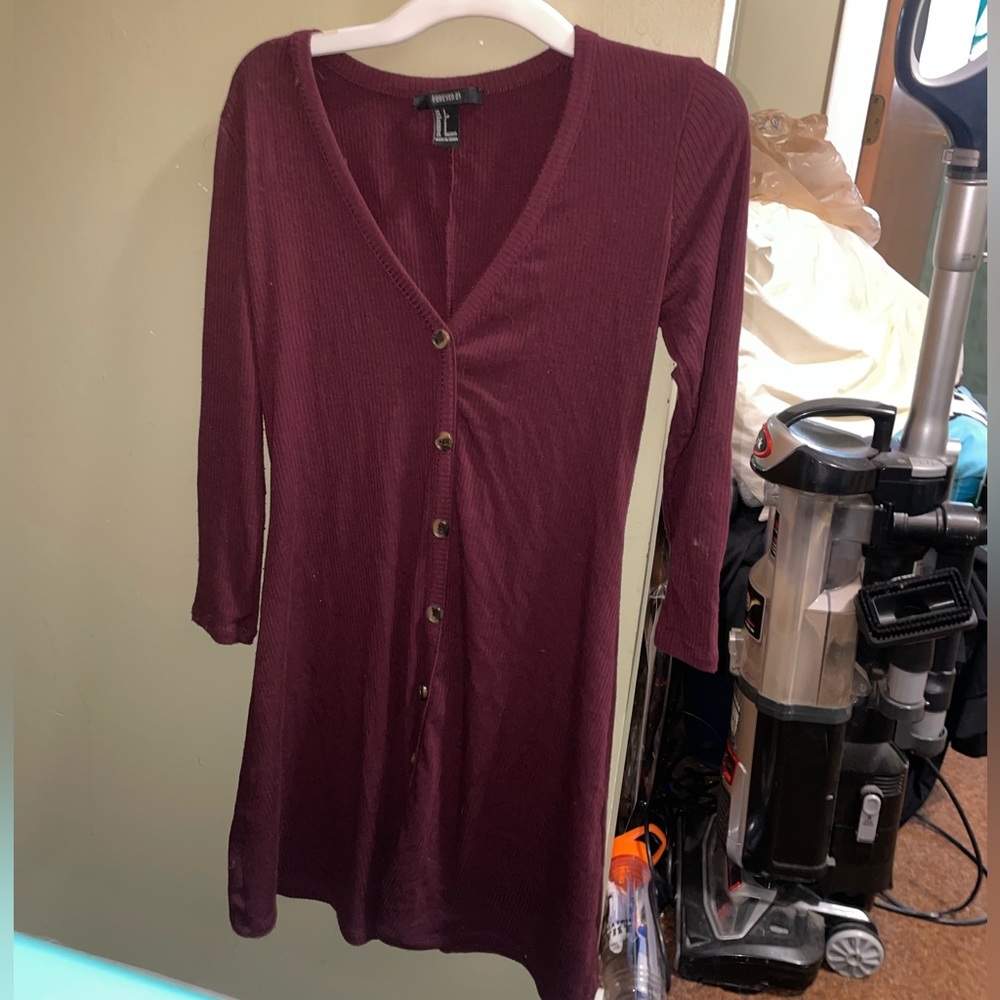 Small deep red forever 21 sweater dress with buttons